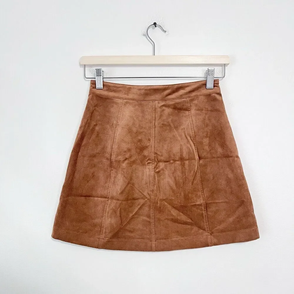 Aritzia Wilfred Free Leah Faux Suede Mini Skirt Size 0 Camel Brown Cognac